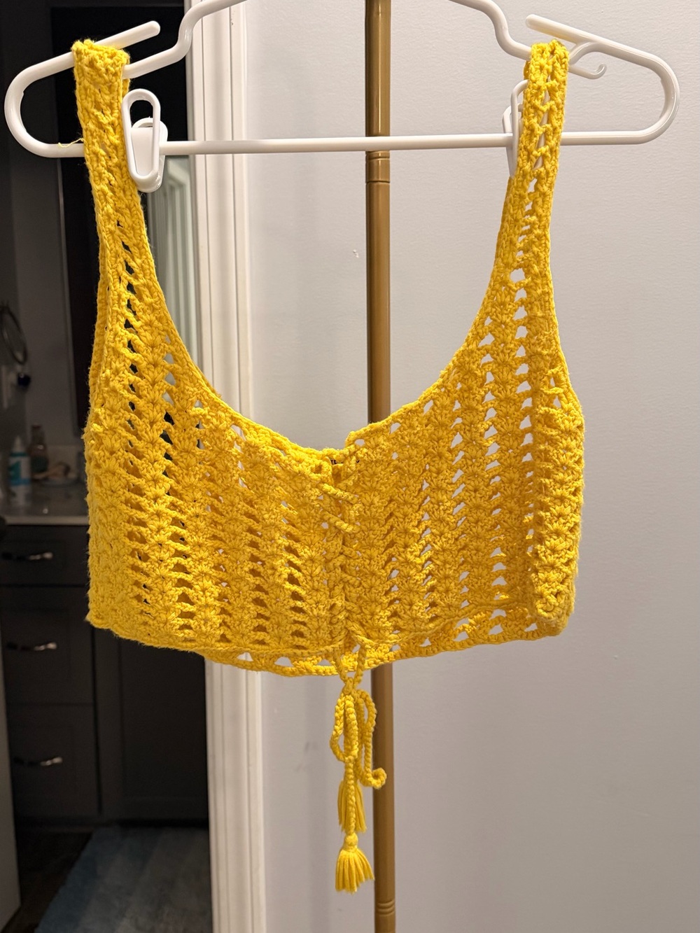 Urban Outfitters Yellow Crocheted Tie-Front Crop Top